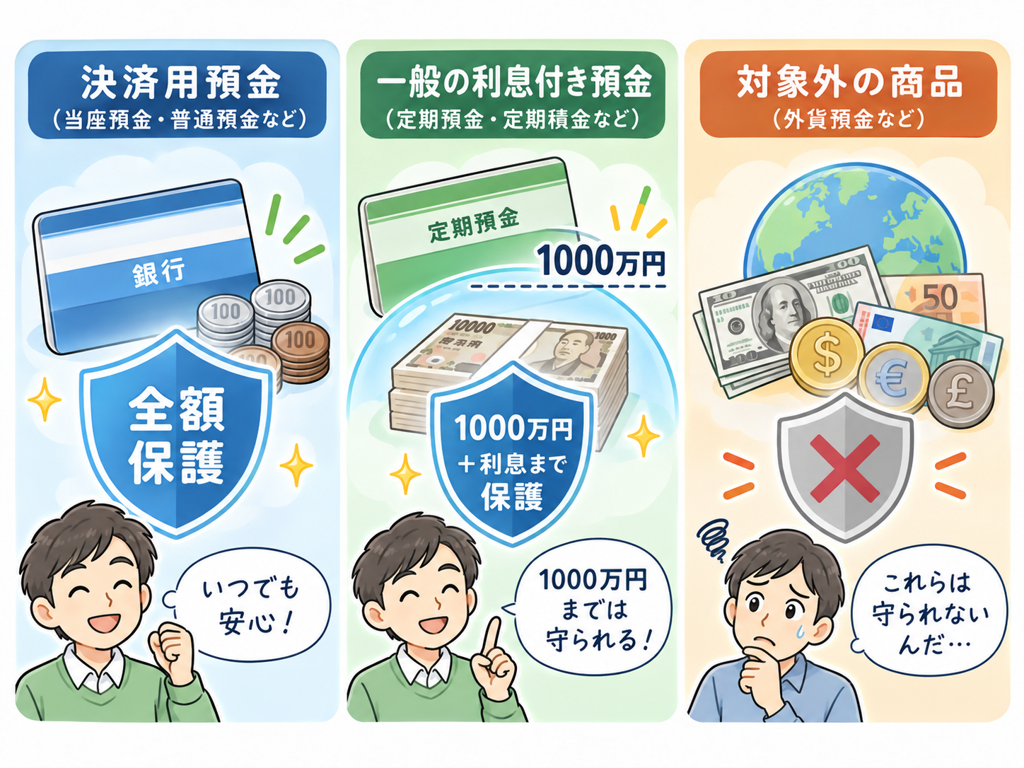 保護される預金と保護されない預金の比較図