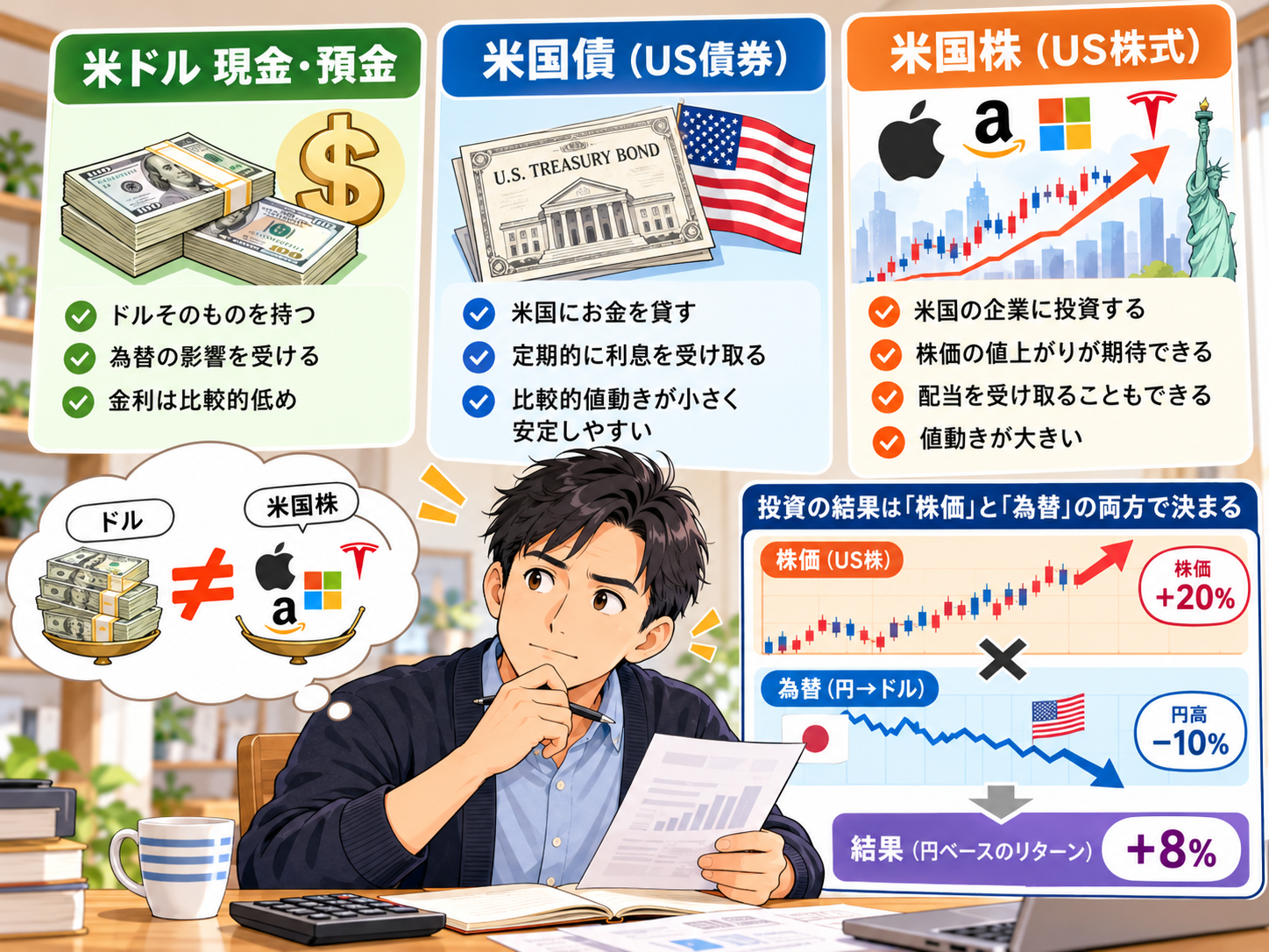 ドル預金と米国債と米国株の違い